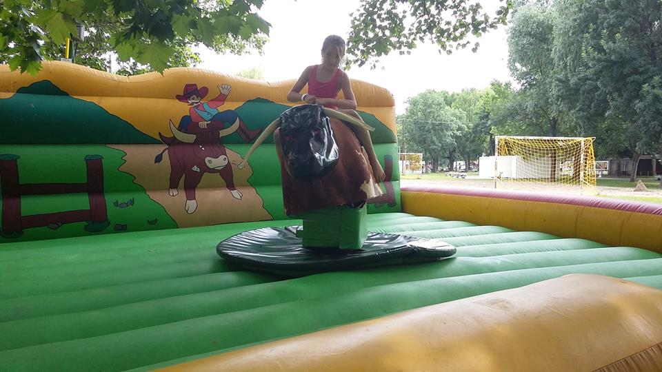 Kislány a rodeo bikán